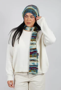 Butapana Hats^Striped Wool Scarf in Turquoise