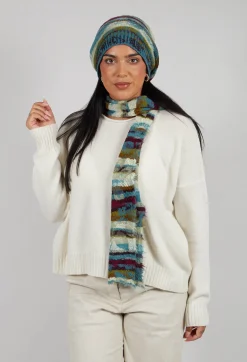 Butapana Hats^Striped Wool Scarf in Turquoise