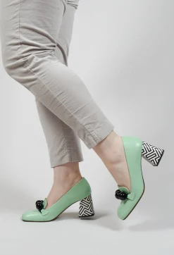 Chie Mihara Boots^Suleiko Heel in Mint Black and White