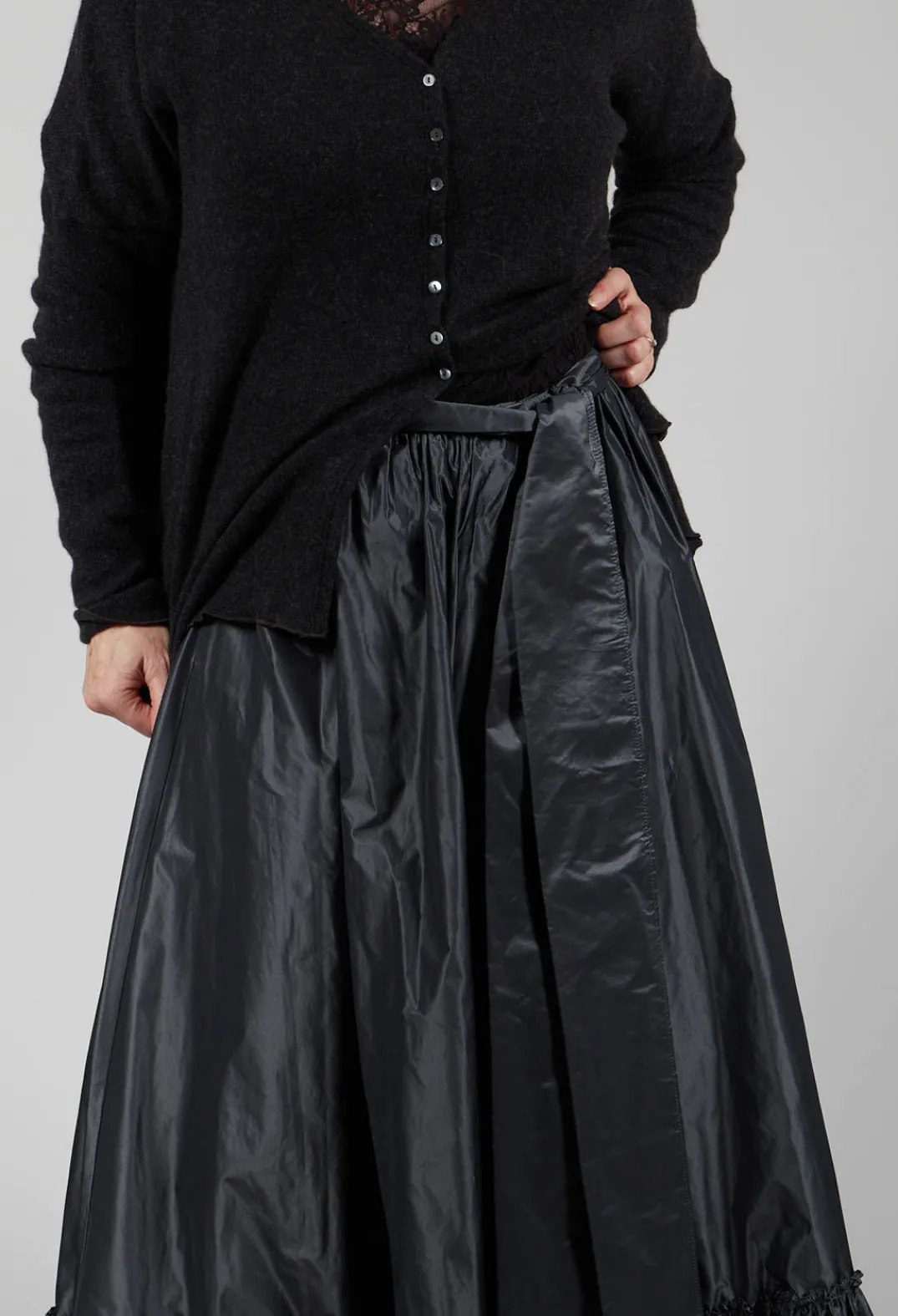 Beatrice B Skirts^Taffeta Frill Hem Skirt in Obsidian Grey