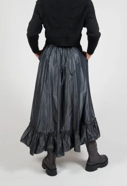 Beatrice B Skirts^Taffeta Frill Hem Skirt in Obsidian Grey