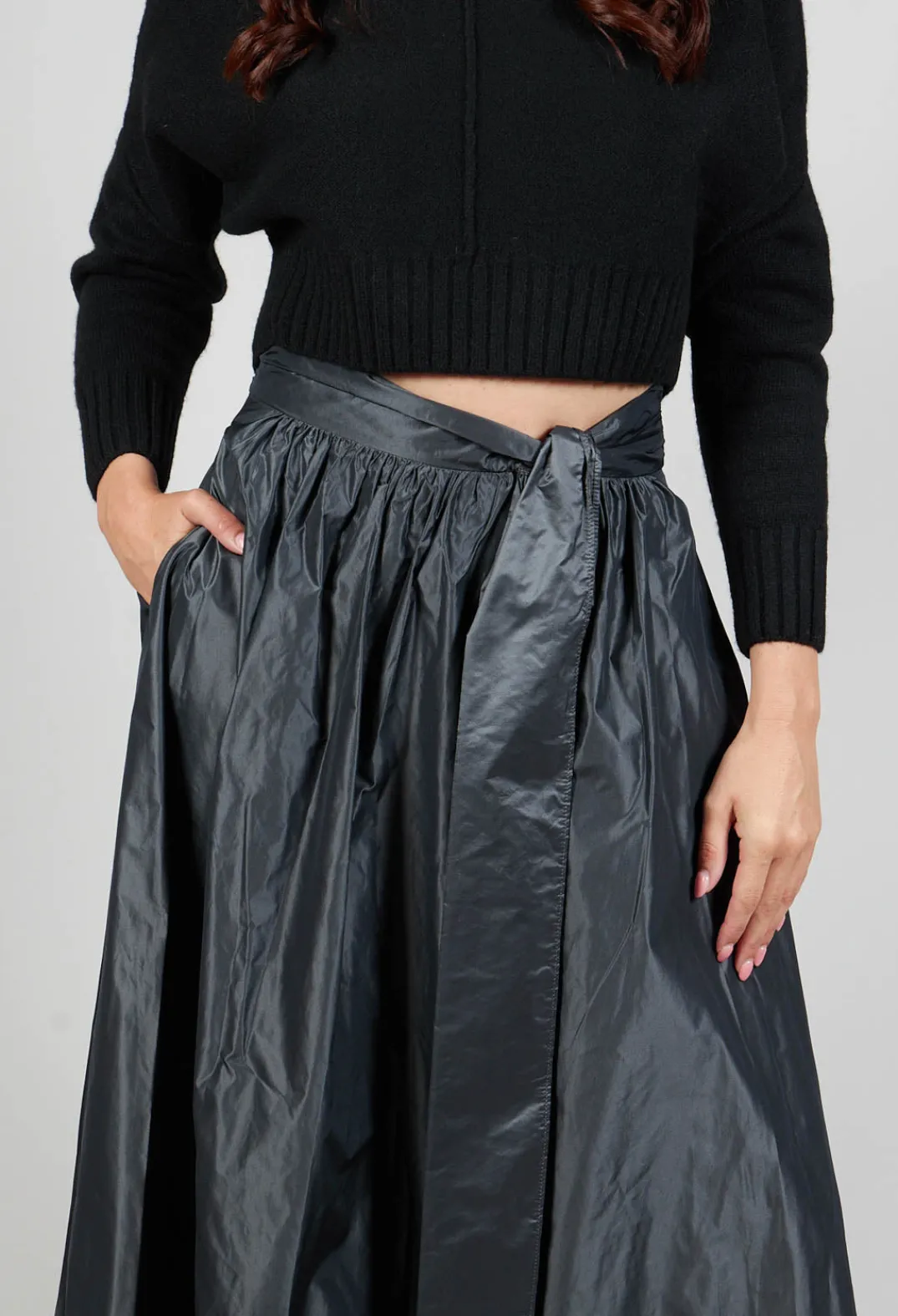 Beatrice B Skirts^Taffeta Frill Hem Skirt in Obsidian Grey
