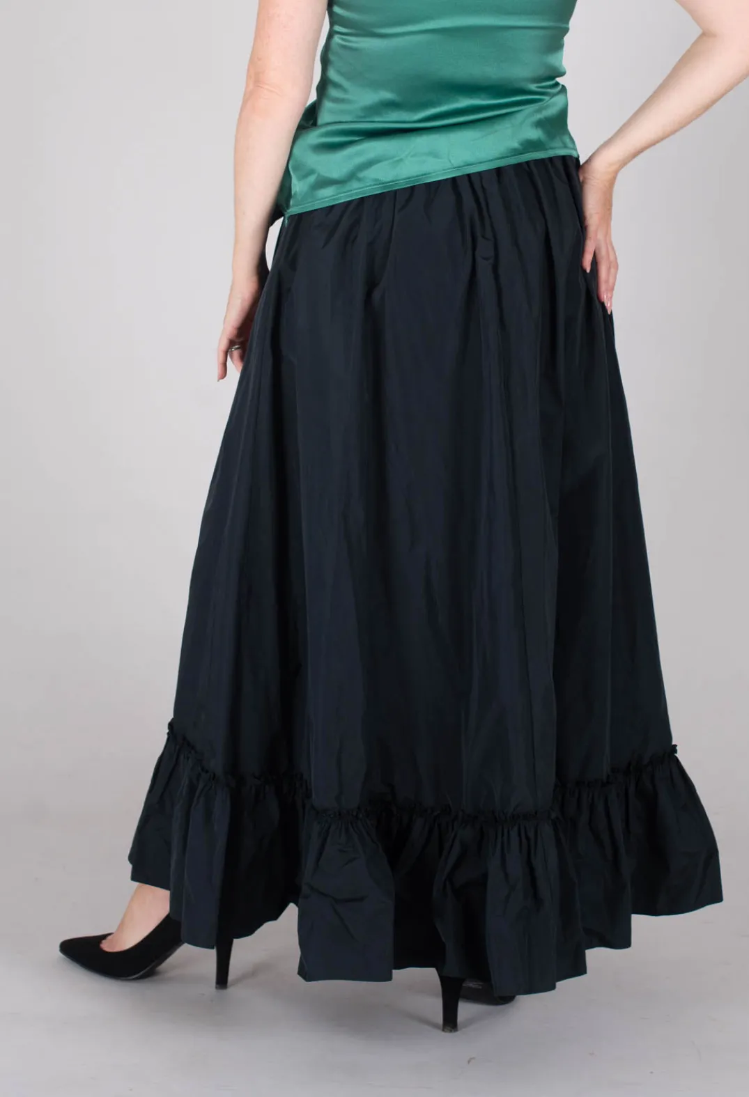 Beatrice B Skirts^Taffeta Frill Hem Skirt in Black
