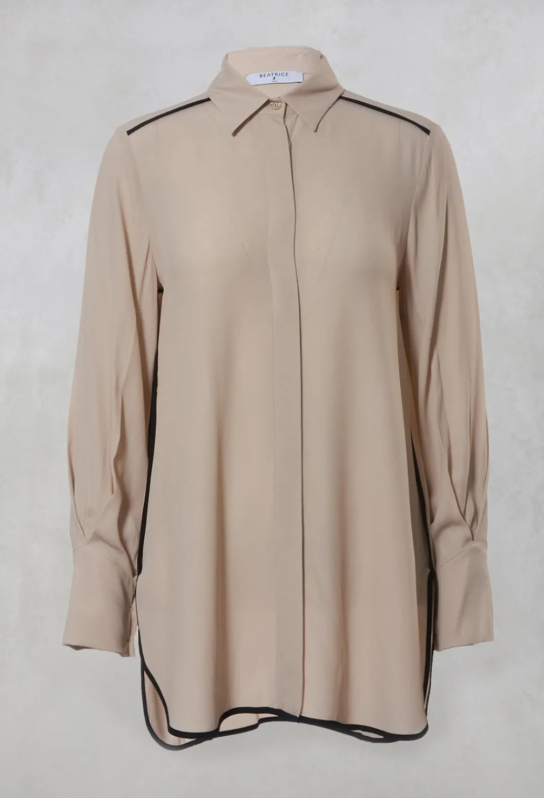 Beatrice B Shirts & Blouses^Tailored Shirt with Contrast Piping in Stone