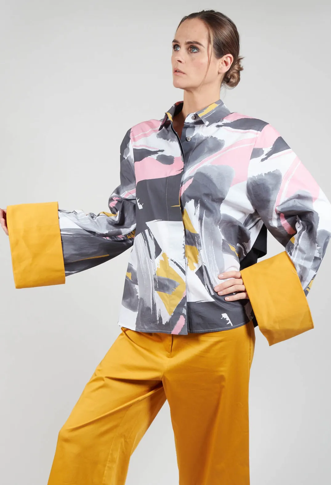Marble u0026 Co. Shirts & Blouses^Tailored Shirt with Large Cuffs in Aneko / Mustard