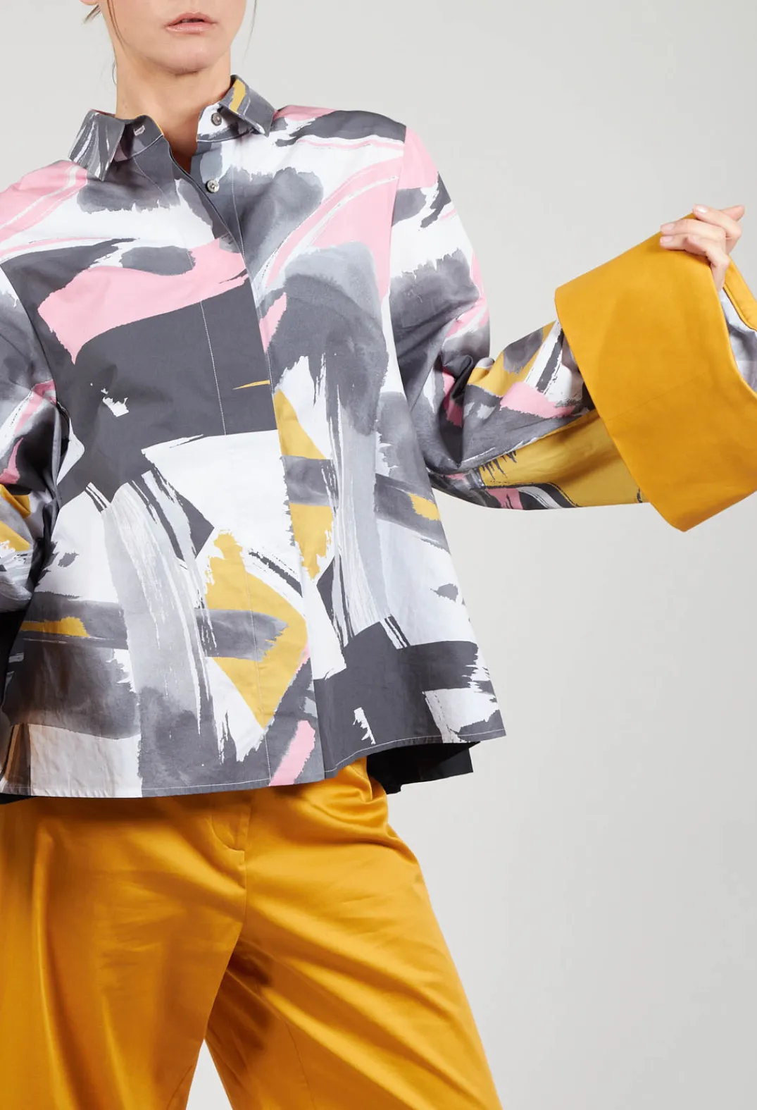 Marble u0026 Co. Shirts & Blouses^Tailored Shirt with Large Cuffs in Aneko / Mustard