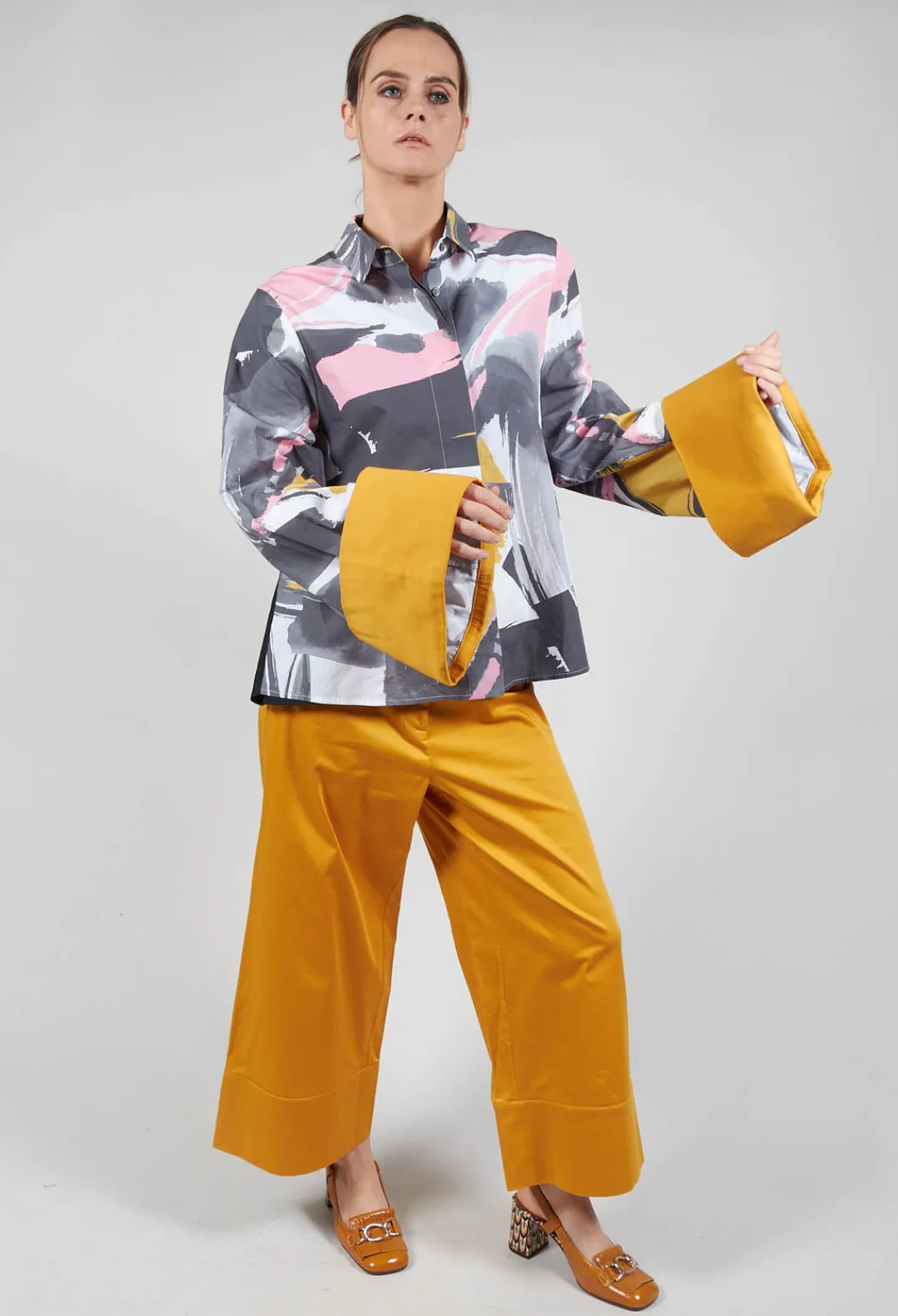 Marble u0026 Co. Shirts & Blouses^Tailored Shirt with Large Cuffs in Aneko / Mustard