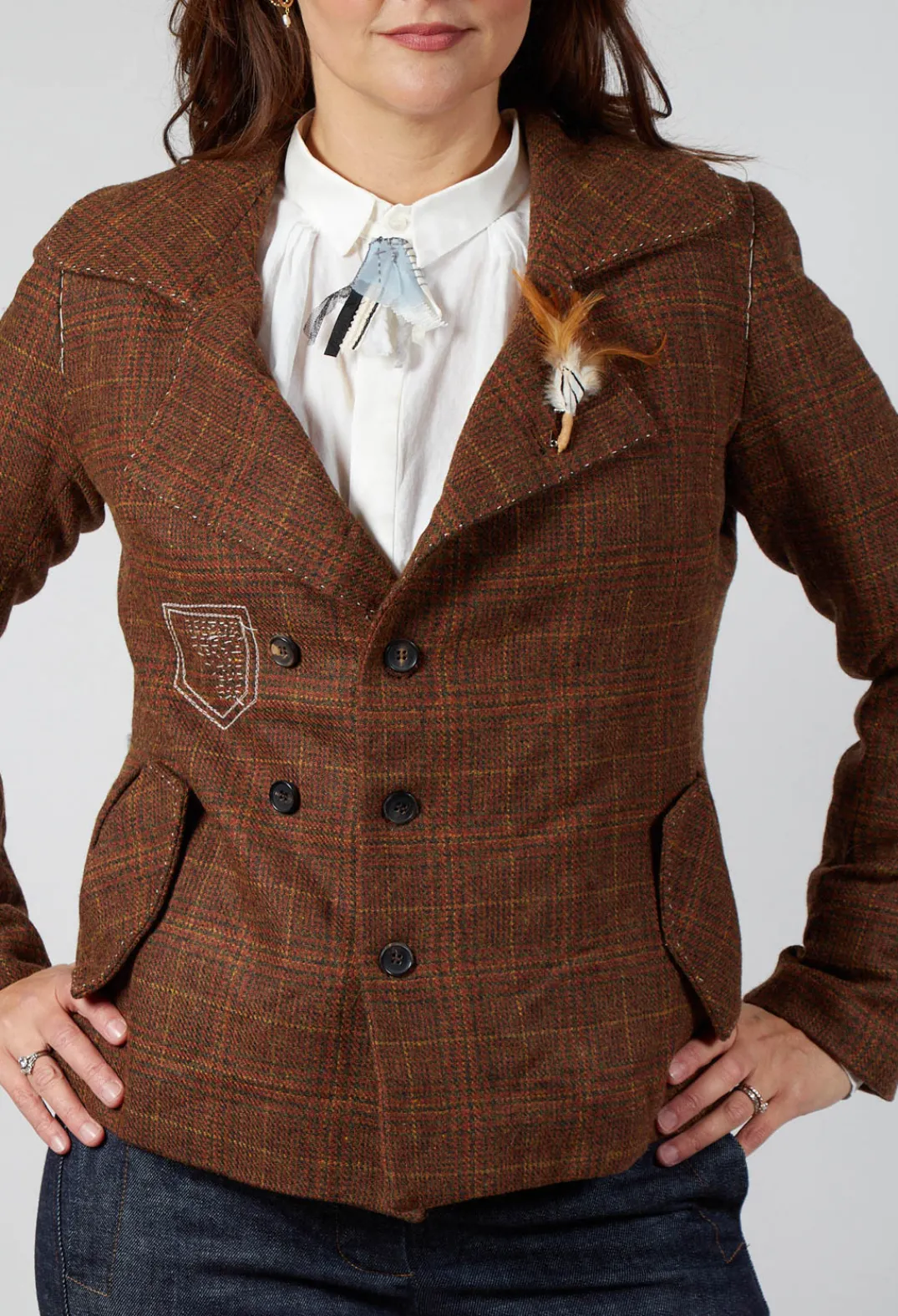 Umit Unal Jackets^Tartan Blazer in Original Brown