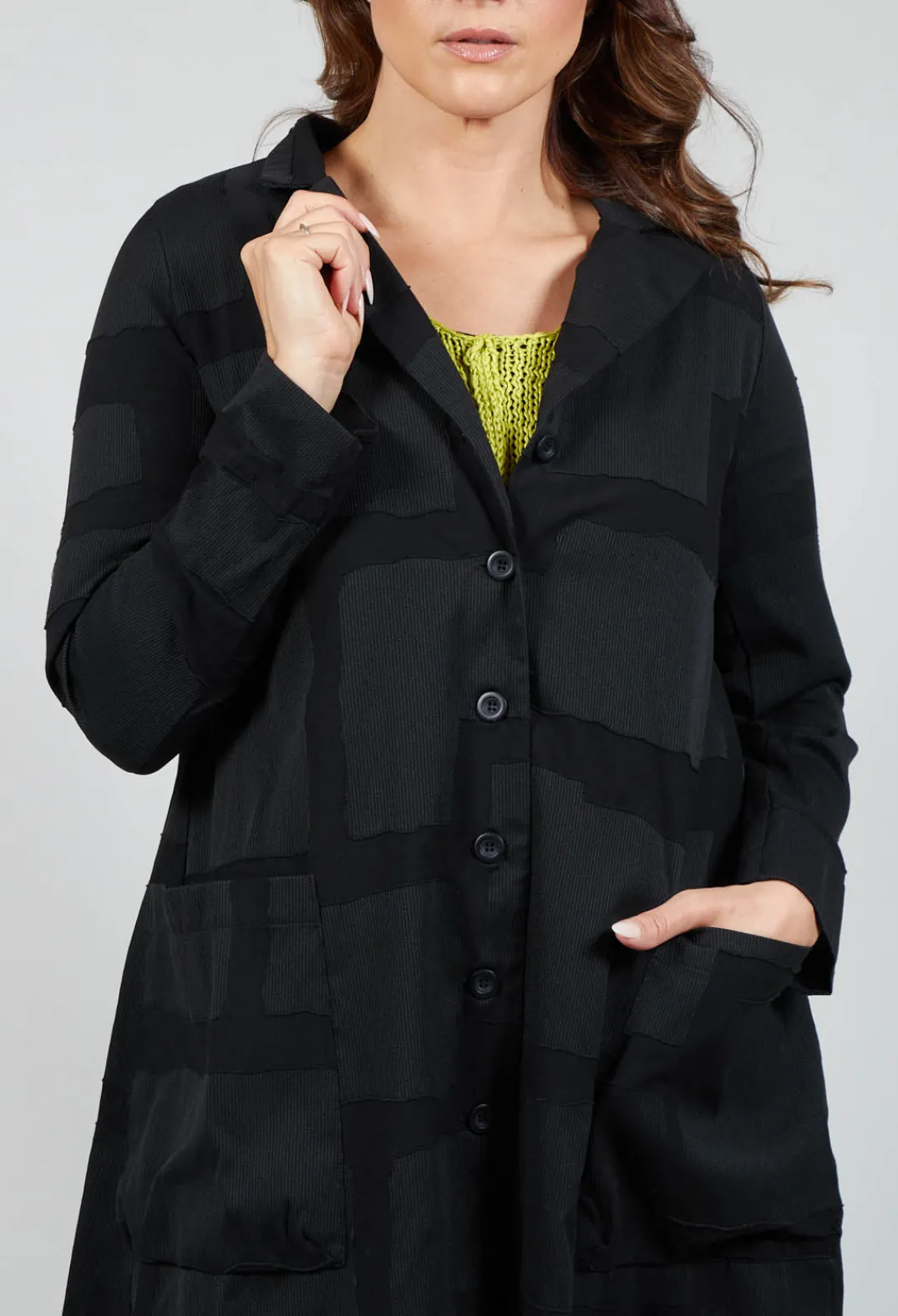 Elli Jackets^Textured Button Up Coat in Black