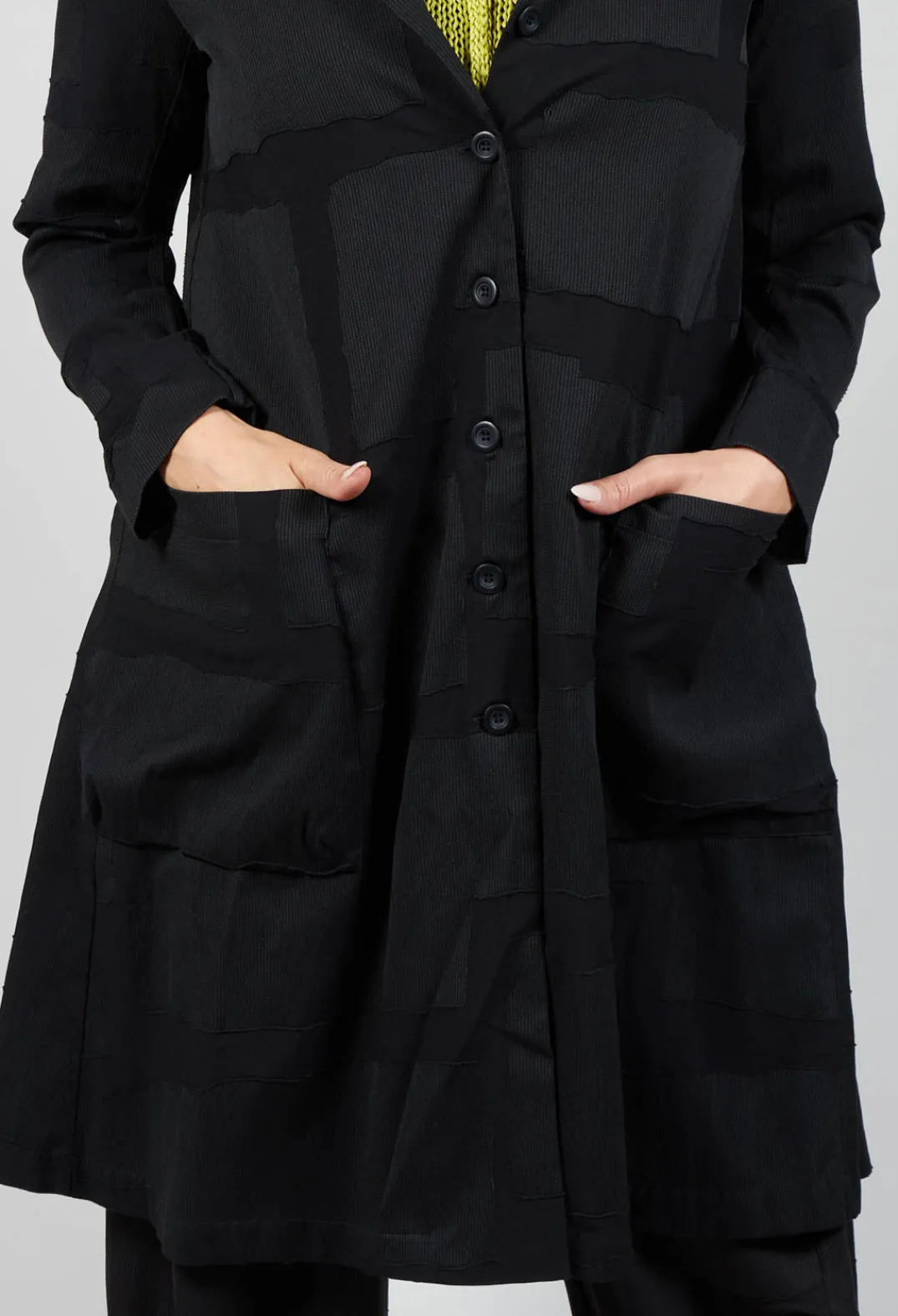 Elli Jackets^Textured Button Up Coat in Black