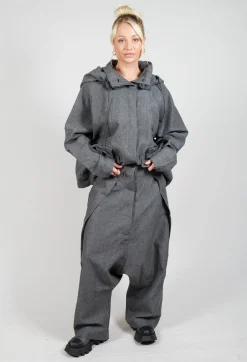 Rundholz Dip Trousers^Textured Drop Crotch Trousers in Coal Mel