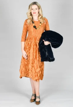 Alquema Dresses^Three Quarter Sleeve Smash Dress in Metallic Gold