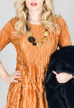 Alquema Dresses^Three Quarter Sleeve Smash Dress in Metallic Gold