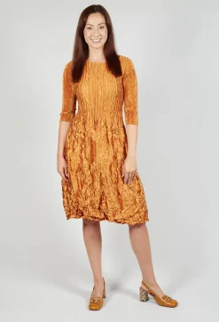 Alquema Dresses^Three Quarter Sleeve Smash Dress in Metallic Gold