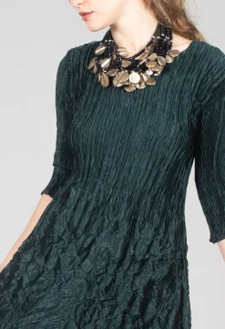 Alquema Dresses^Three Quarter Sleeve Smash Dress in Metallic Forest