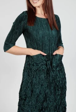 Alquema Dresses^Three Quarter Sleeve Smash Dress in Metallic Forest