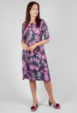 Alquema Dresses^Three Quarter Sleeve Smash Dress in Purple Leaf