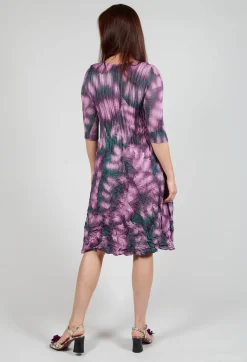 Alquema Dresses^Three Quarter Sleeve Smash Dress in Purple Leaf