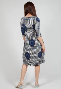 Alquema Dresses^Three Quarter Sleeve Smash Dress in Indigo Flower Check