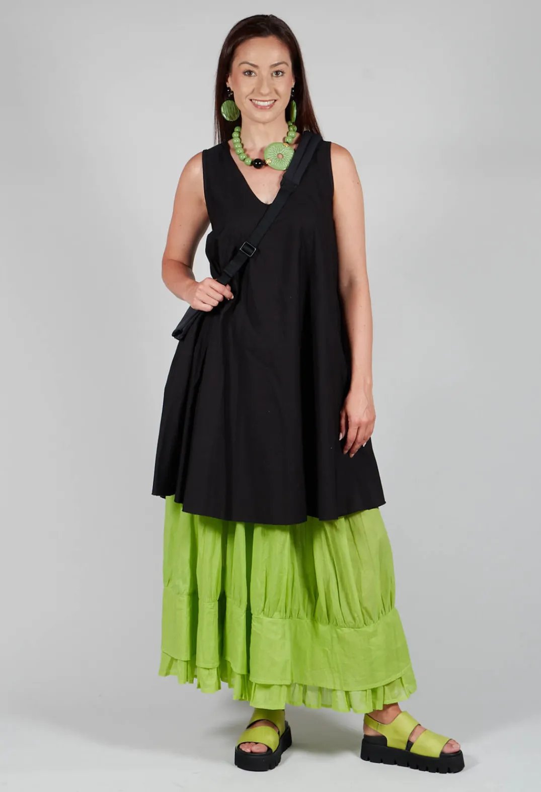 Bread and Butter Skirts^Tiered Long Skirt in Electric Green
