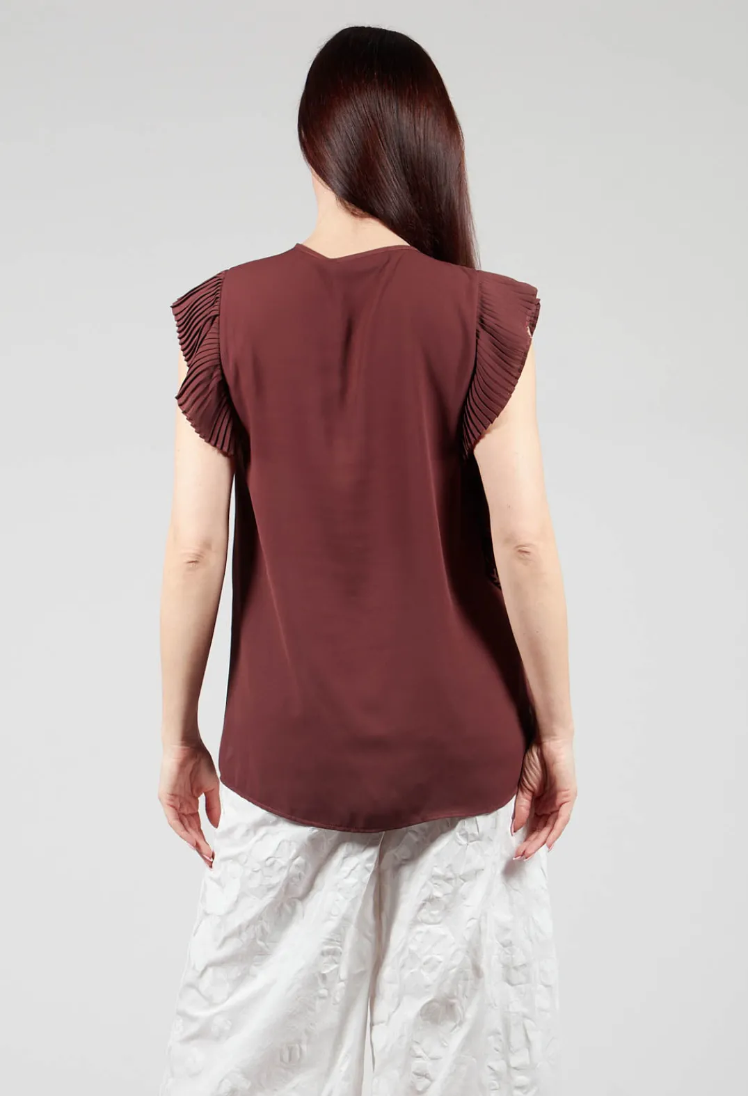 Beatrice B Tops^Top with Pleated Ruffles in Cocoa