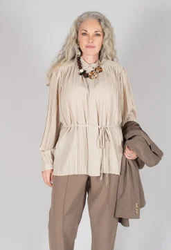 Beatrice B Shirts & Blouses^Torre Lightweight Pleated Shirt in Beige