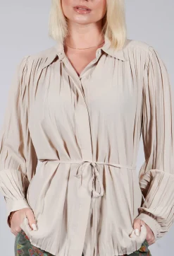 Beatrice B Shirts & Blouses^Torre Lightweight Pleated Shirt in Beige