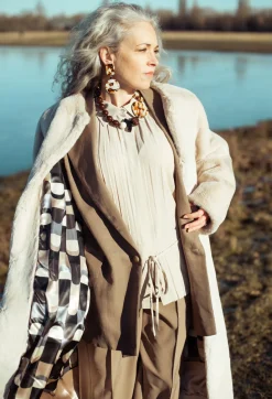 Beatrice B Shirts & Blouses^Torre Lightweight Pleated Shirt in Beige