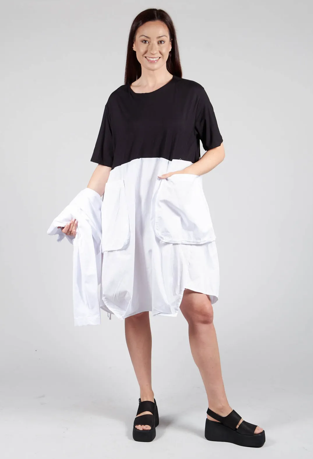Bread and Butter Dresses^T-Shirt Dress with Statement Pockets in Black and White