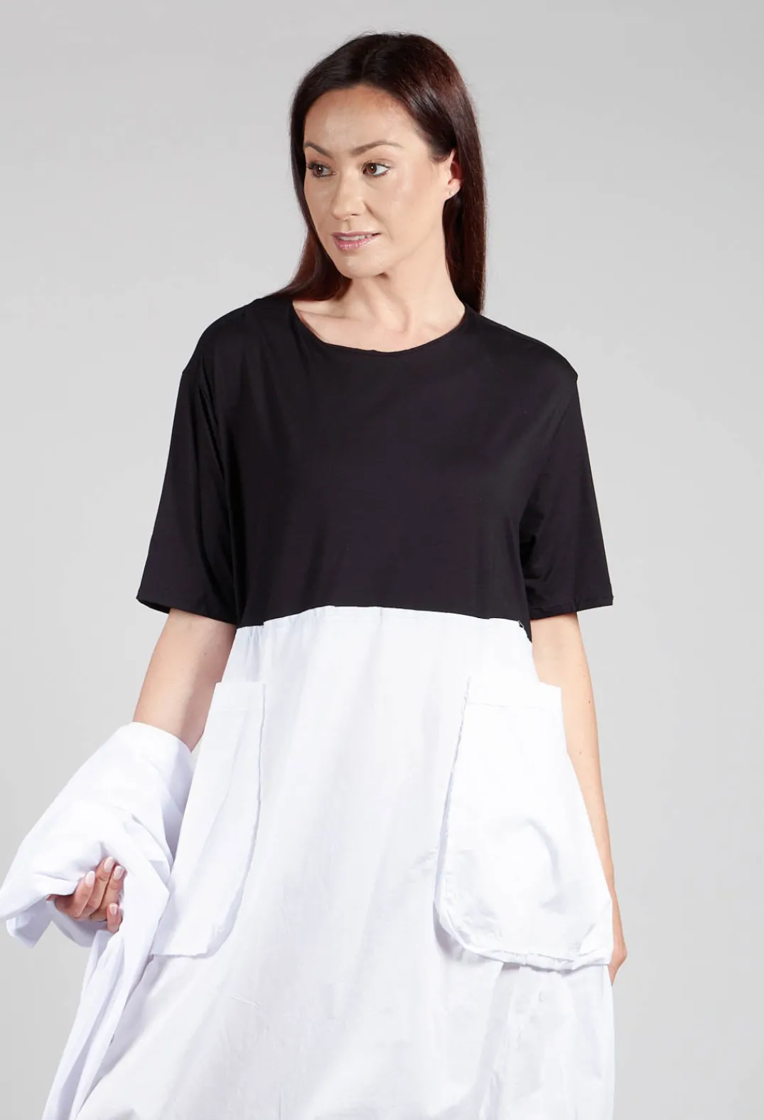 Bread and Butter Dresses^T-Shirt Dress with Statement Pockets in Black and White