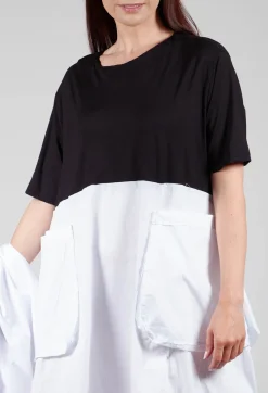 Bread and Butter Dresses^T-Shirt Dress with Statement Pockets in Black and White