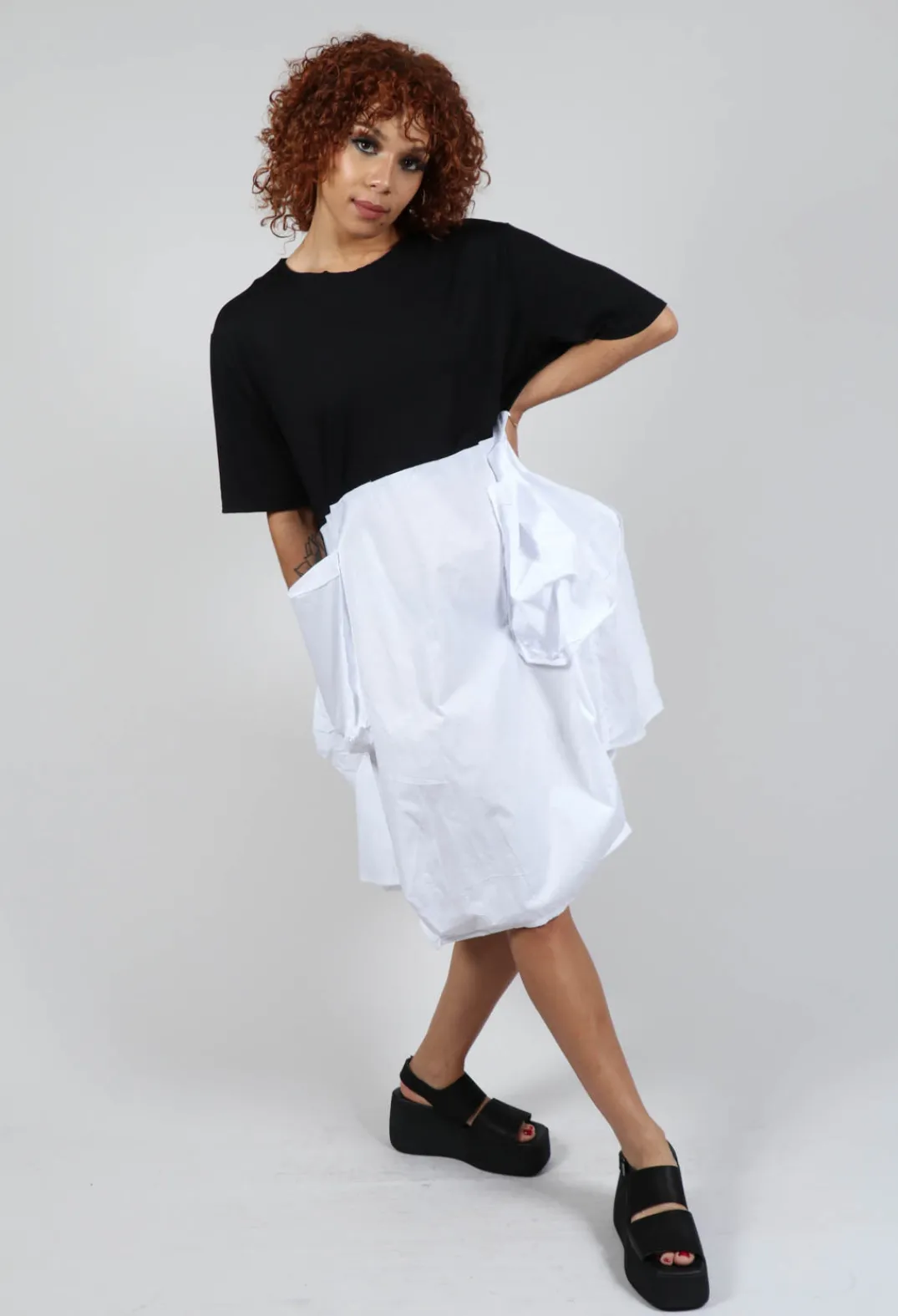 Bread and Butter Dresses^T-Shirt Dress with Statement Pockets in Black and White