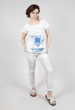 Rundholz Dip Tops^T-Shirt with Square Neckline in Bleach and Royal Print