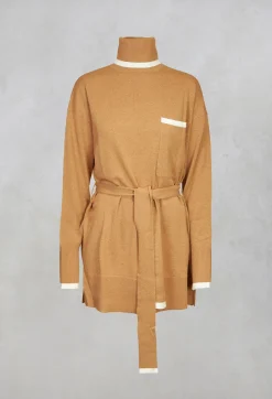 Beatrice B Knitwear^Turtleneck Belted Jumper in Ginger