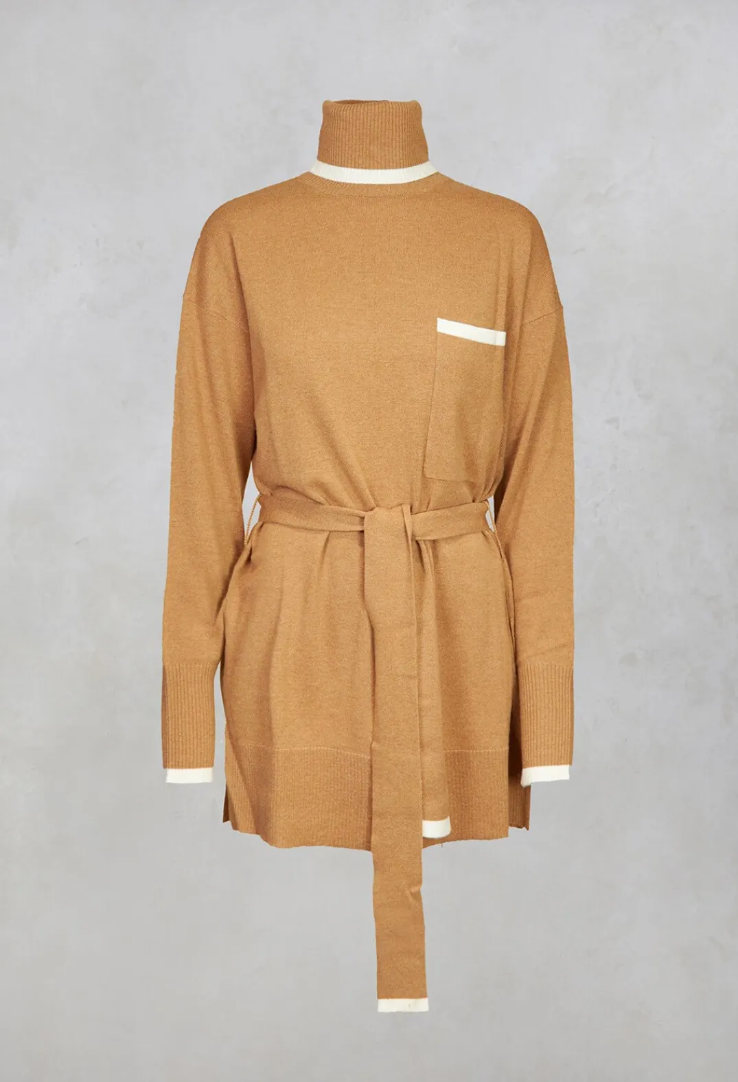 Beatrice B Knitwear^Turtleneck Belted Jumper in Ginger
