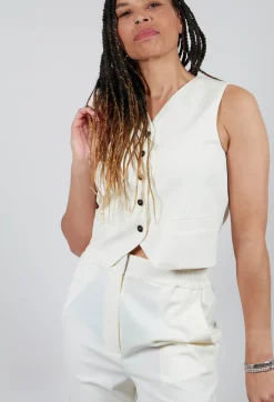 Beatrice B Jackets^Twill Waistcoat in Cream