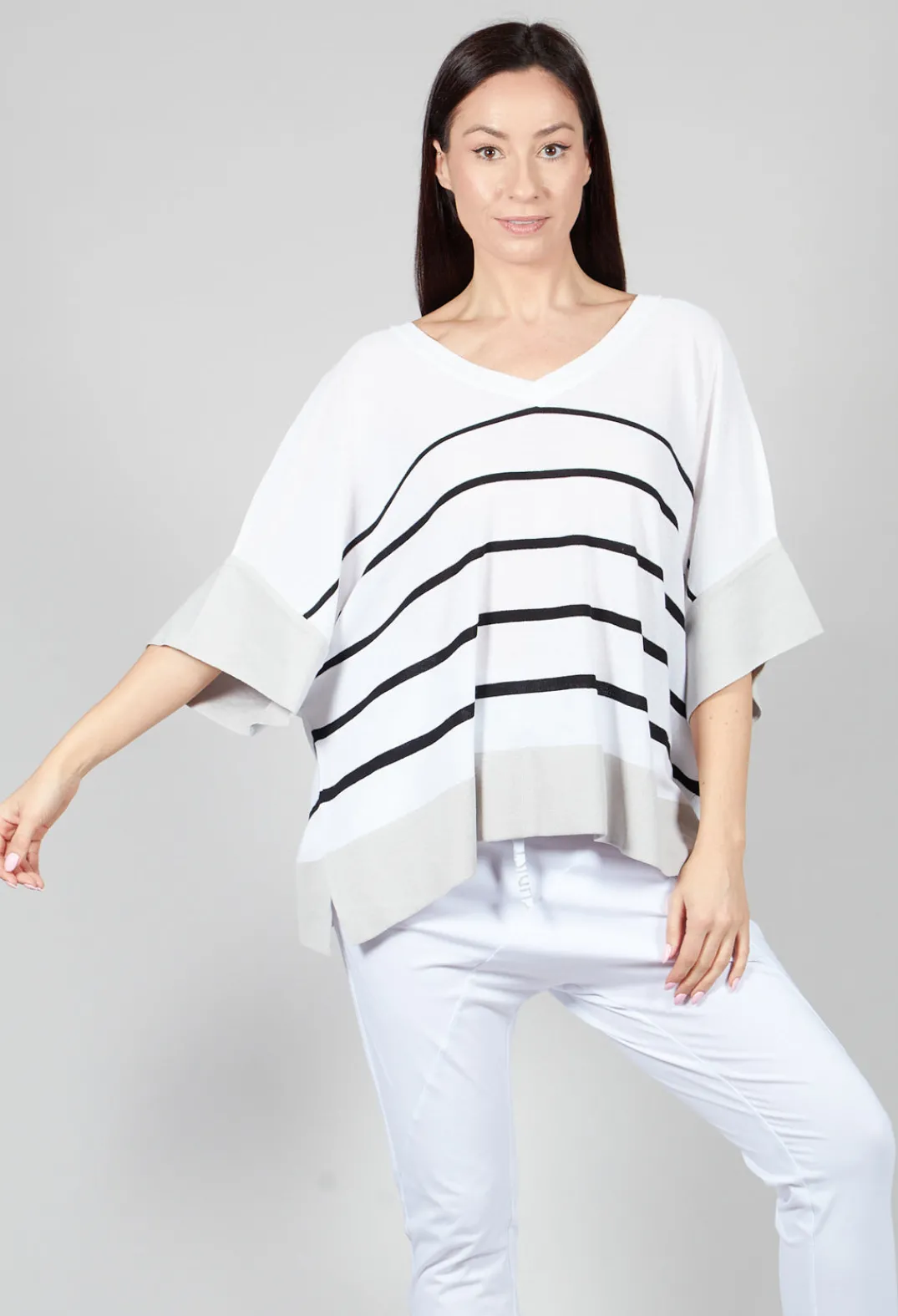 Philomena Christ Jumpers^V Neck Jumper in White and Black Stripe