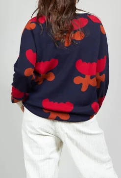 Collectors Club Jumpers^V Neck Pull with Tulip Pattern in Red and Navy
