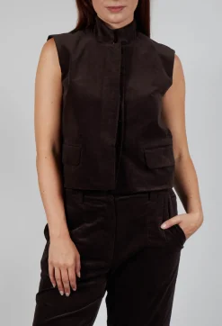 Les Filles d'Ailleurs Tops^Velvet Gillet in Chocolate