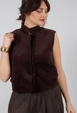 Les Filles d'Ailleurs Tops^Velvet Gillet in Chocolate
