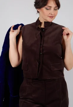 Les Filles d'Ailleurs Tops^Velvet Gillet in Chocolate
