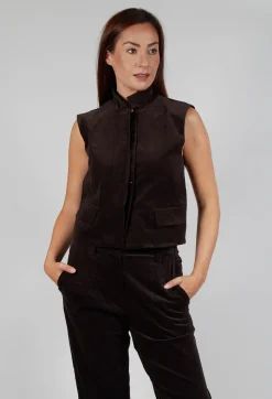 Les Filles d'Ailleurs Tops^Velvet Gillet in Chocolate