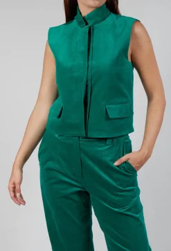 Les Filles d'Ailleurs Tops^Velvet Gillet in Green