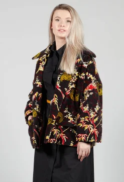 Beatrice B Coats^Velvet Short Coat in Black Print