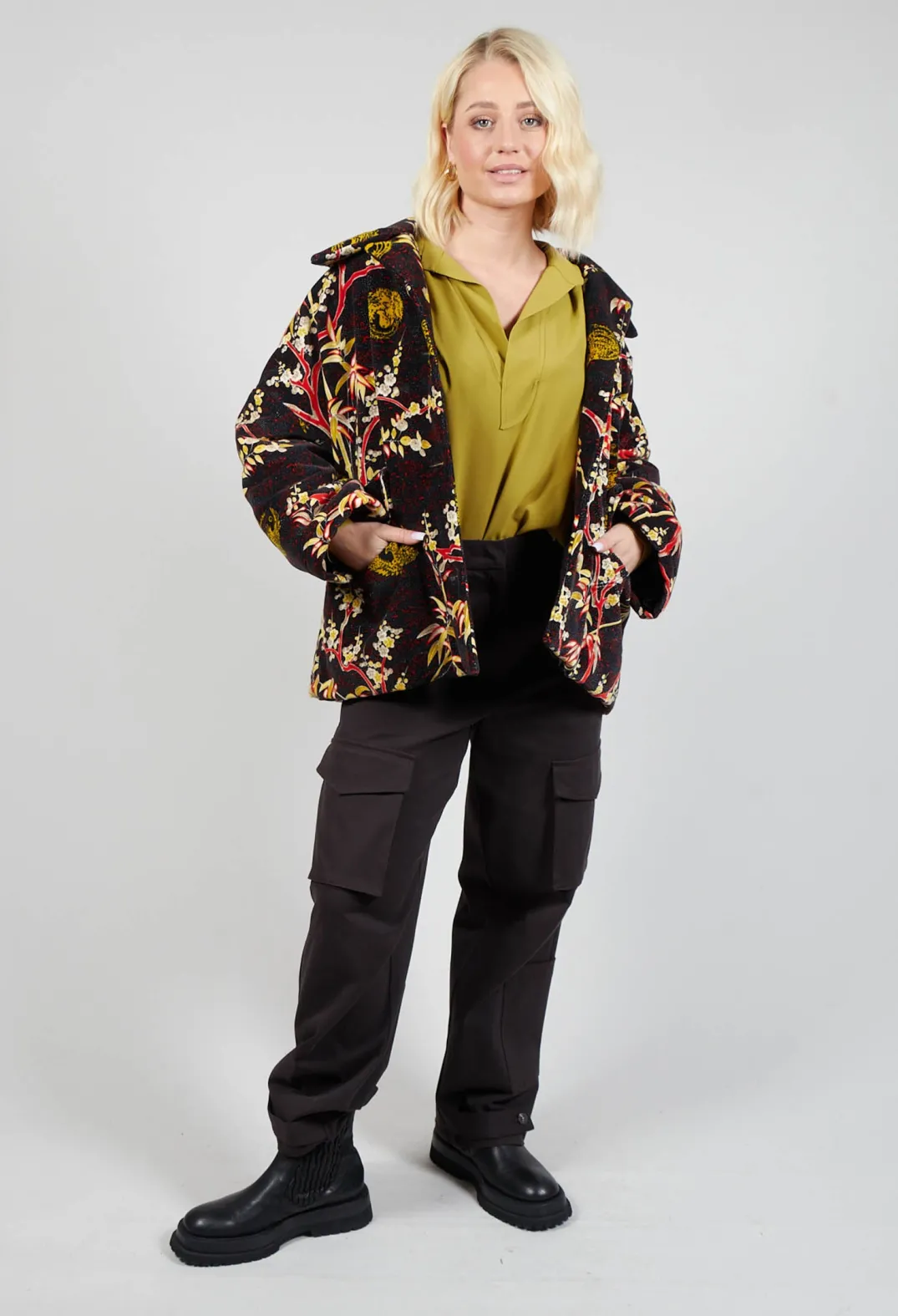 Beatrice B Coats^Velvet Short Coat in Black Print