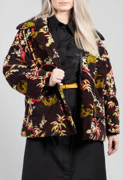 Beatrice B Coats^Velvet Short Coat in Black Print