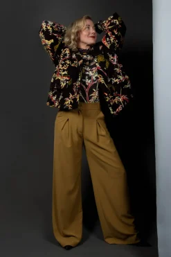 Beatrice B Coats^Velvet Short Coat in Black Print