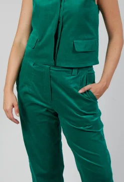 Les Filles d'Ailleurs Trousers^Velvet Straight Leg Trousers in Green
