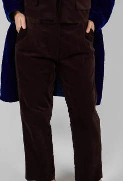 Les Filles d'Ailleurs Trousers^Velvet Straight Leg Trousers in Chocolate