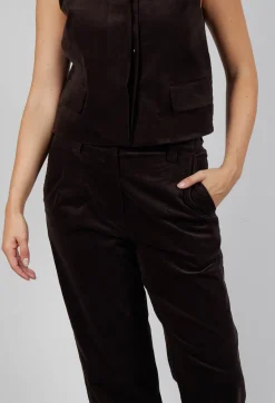 Les Filles d'Ailleurs Trousers^Velvet Straight Leg Trousers in Chocolate